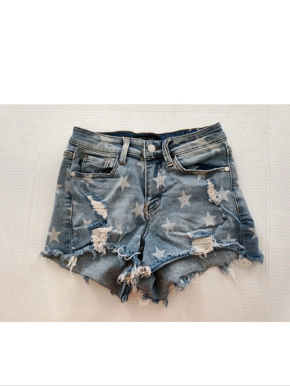 Judy Blue Star Print Distressed Cut-Off Denim  Shorts Size Small with Stretch